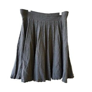 Anthropologie HWR Women's Gray Solid Knit Cotton Ruffle Pull-On Short Skirt M